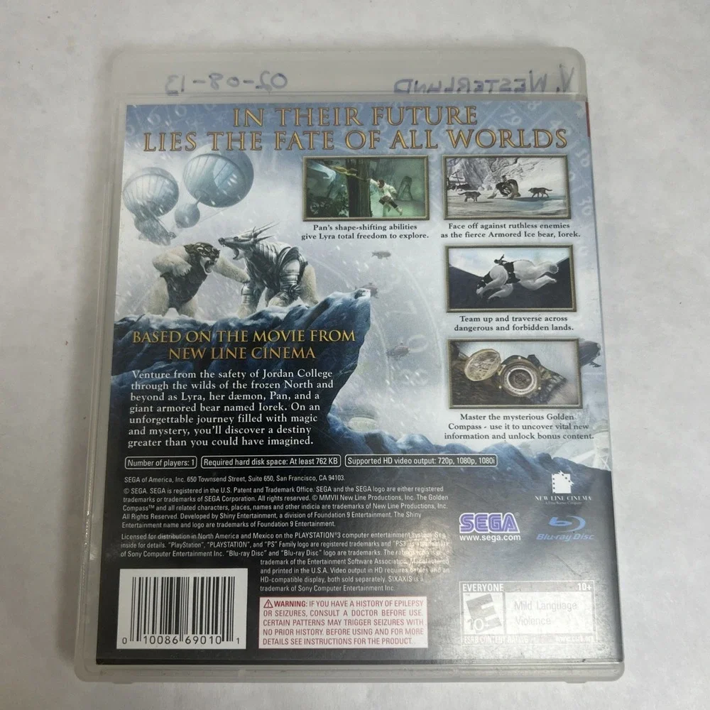 Sony Playstation 3 PS3 Golden Compass Game Sega‎ Action Adventure CIB 2007